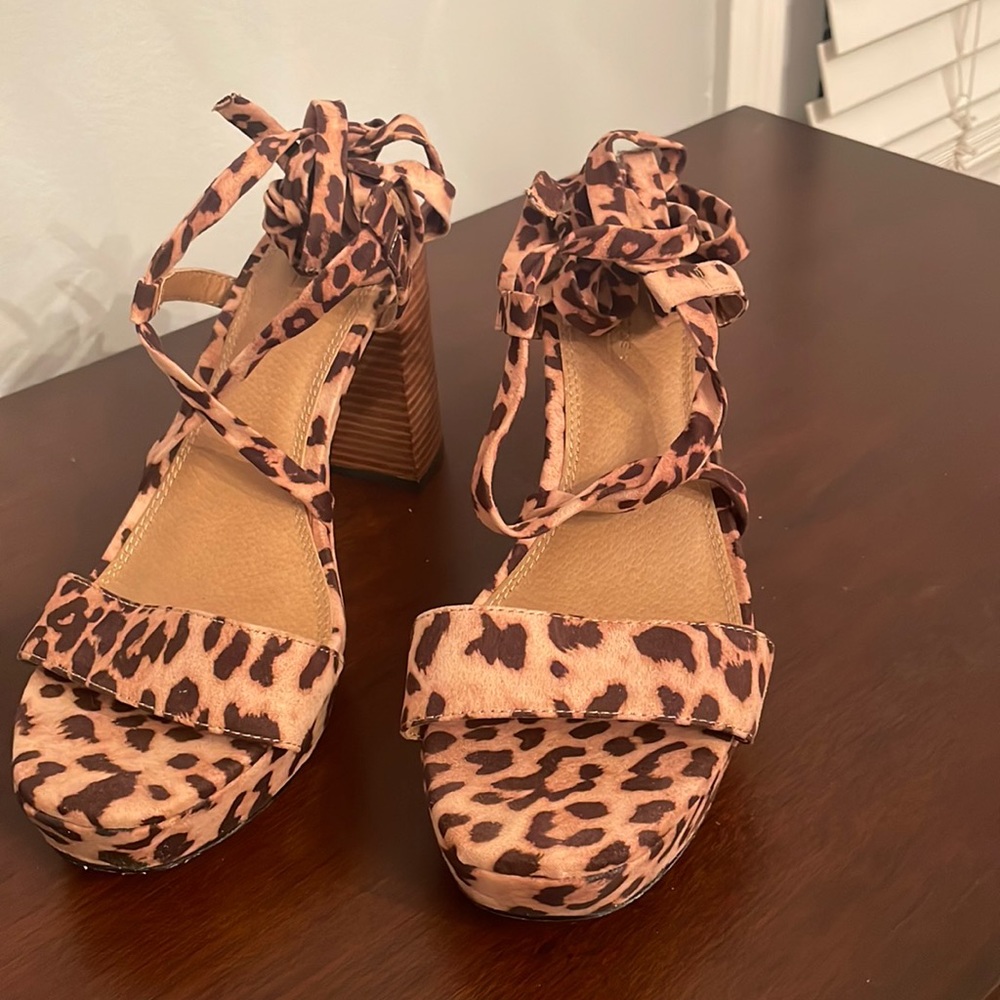ASOS sandals leopard print with a 4 in heel size 7